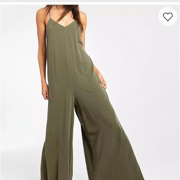 Rag Poets Pants - Sleeveless Olive Wide-Leg V-Neck Jumpsuit